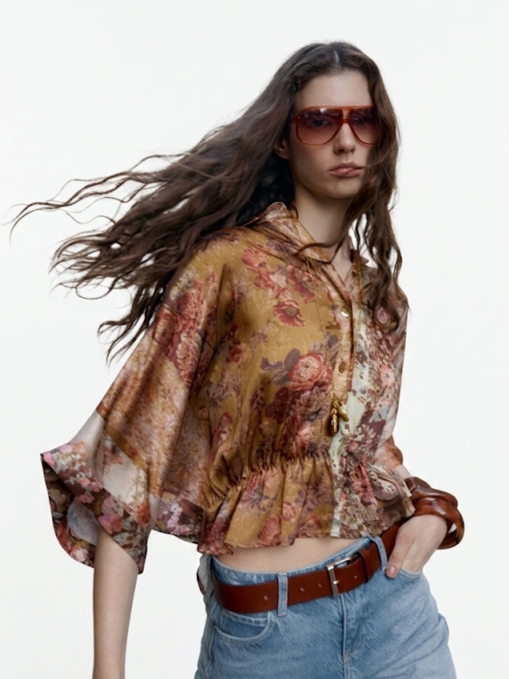 NWOT Zara Woman PRINTED SATIN EFFECT SHIRT Top Size M